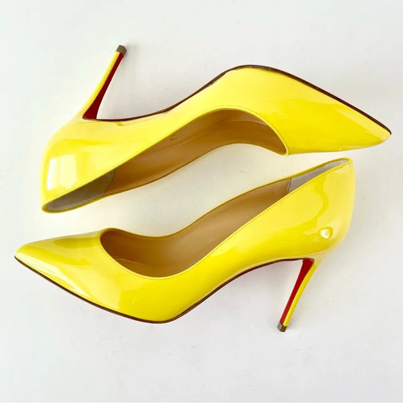 CHRISTIAN LOUBOUTIN | Pigalle Follies 85 Patent Leather Yellow Citronnade US 7 - Picture 10 of 15